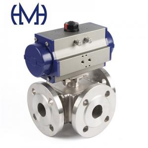Automated Pneumatic Stainless steel 3way Flanged Ball Valve